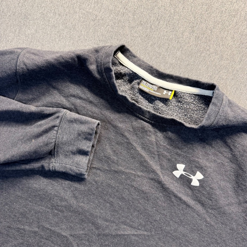 Under Armour Mens 2XL Loose Fit Fleece Crewneck Sweatshirt Charcoal Gray Logo